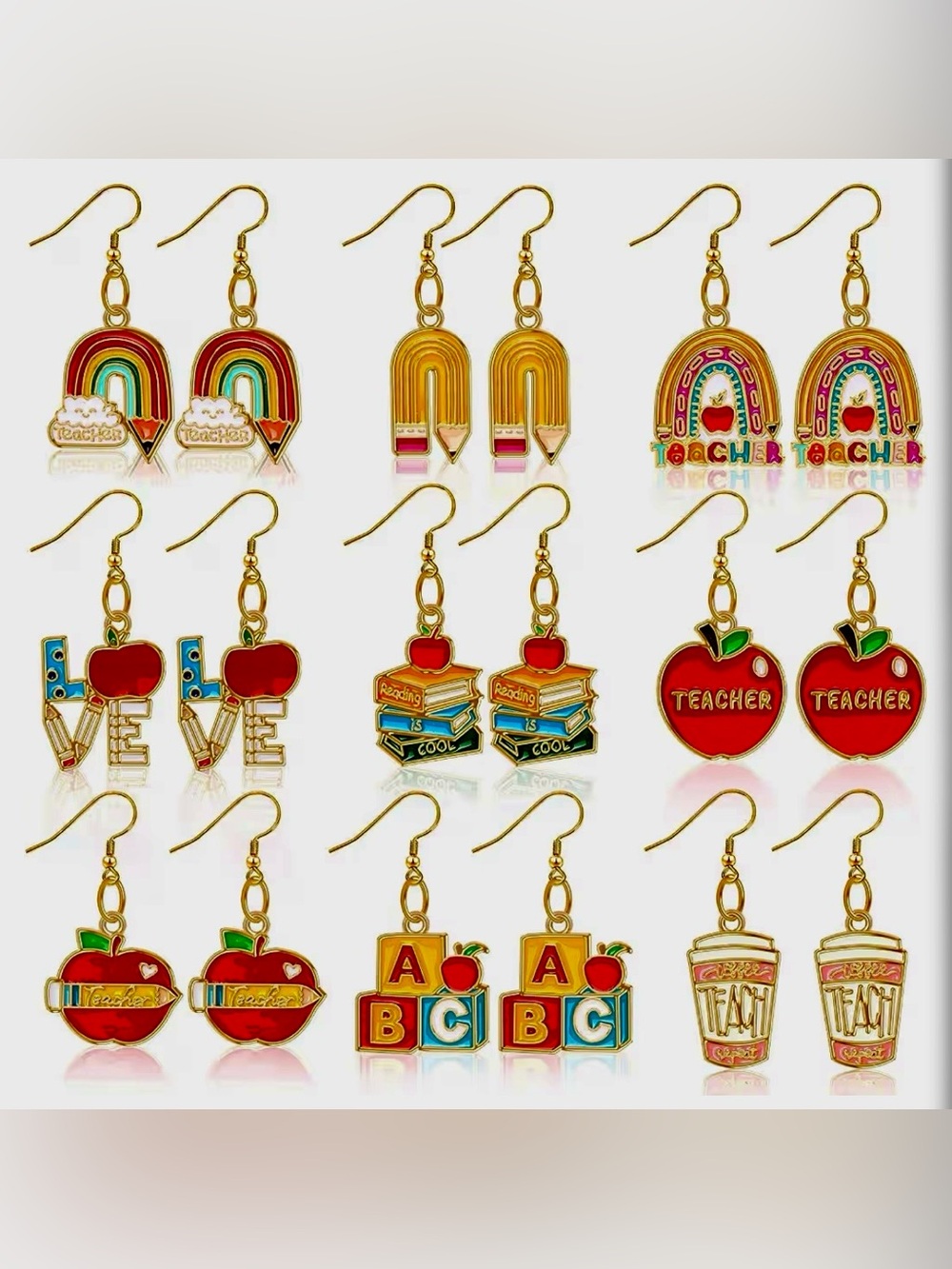 Teacher-themed Enamel Dangle Earrings Lot